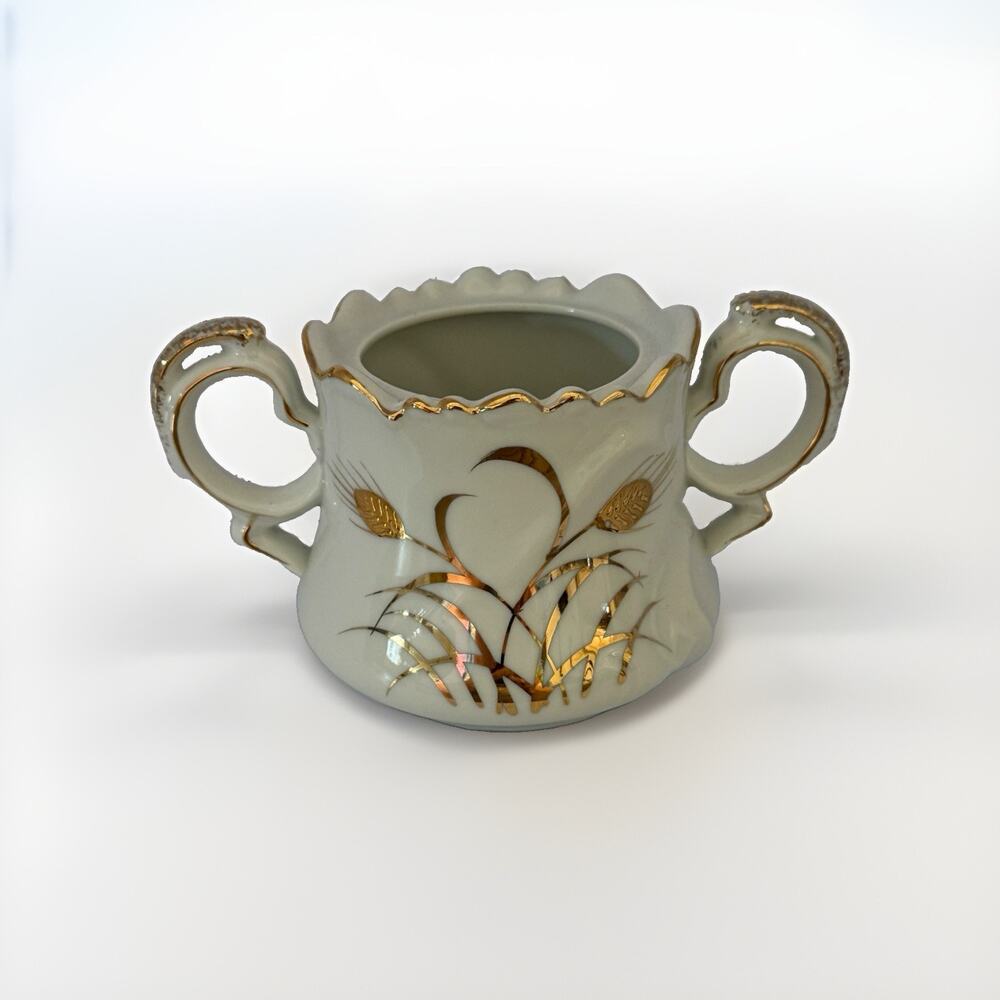 Lefton Sugar Bowl No Lid White 22k Gold Wheat Pattern Replacement 3.25”